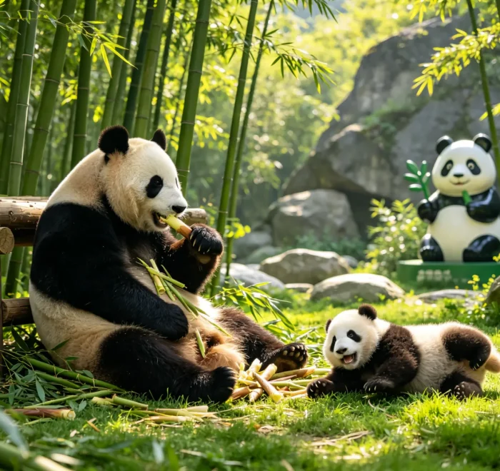 Chengdu Giant Panda Base in Sichuan China with cute giant pandas at a wildlife conservation center, private China tour experience by Origin China Travel