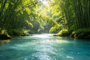Crystal Clear River Flowing Through Shunan Bamboo Sea in Yibin, Sichuan, China – Lush Bamboo Forest Stream and Serene Nature Landscape for Eco Travel | Origin China Travel