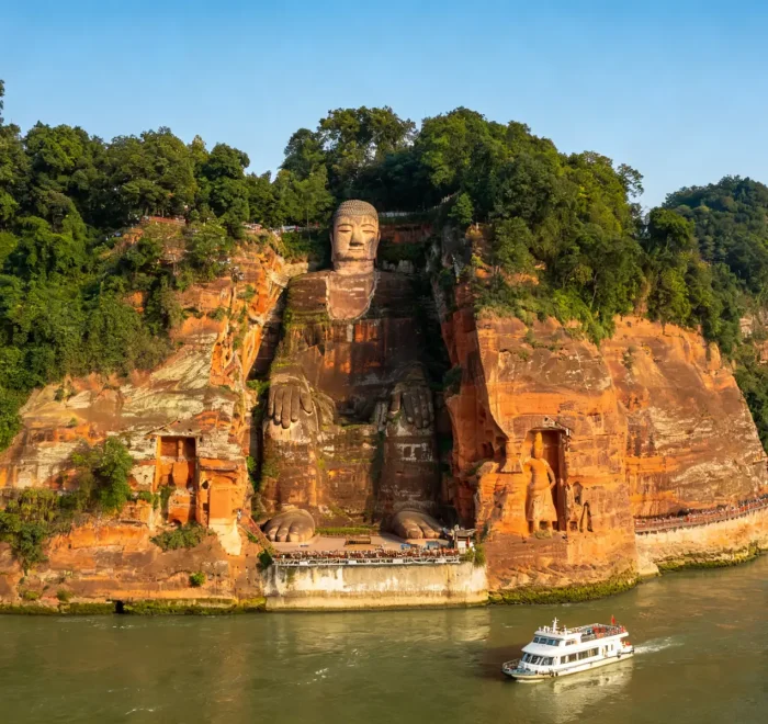Leshan Giant Buddha riverside cliff sculpture UNESCO World Heritage Site in Sichuan China, largest stone Buddha statue with private China cultural tour by Origin China Travel