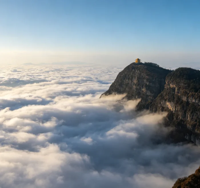 Mount Emei sea of clouds at sunrise in Sichuan China, UNESCO World Heritage Buddhist mountain scenic landscape with private luxury China tour by Origin China Travel