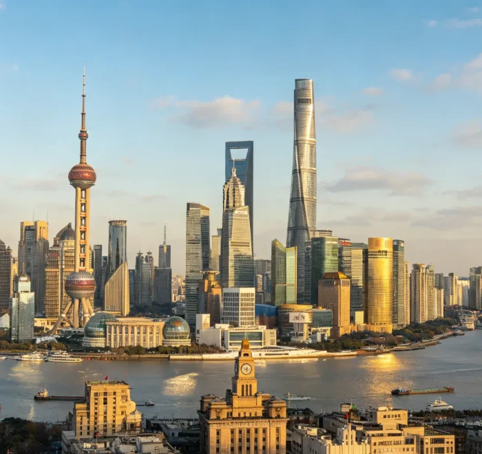 Shanghai Pudong skyline with Oriental Pearl Tower and Shanghai Tower, Huangpu River view from The Bund in Shanghai China, private city travel experience by Origin China Travel