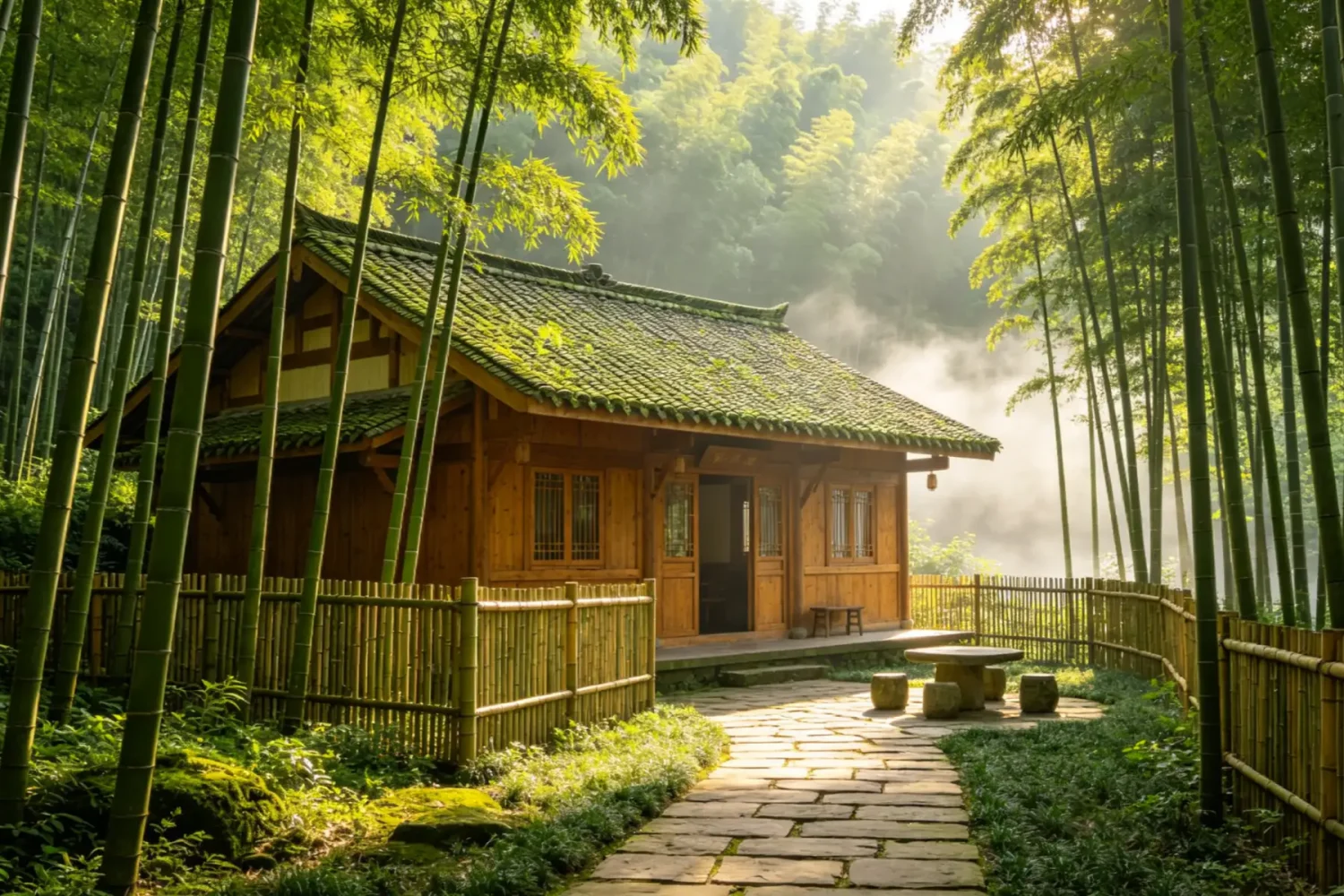Shunan Bamboo Sea in Yibin, Sichuan, China – Wooden Cottage in Bamboo Forest at Sunrise and Tranquil Nature Retreat Experience | Origin China Travel